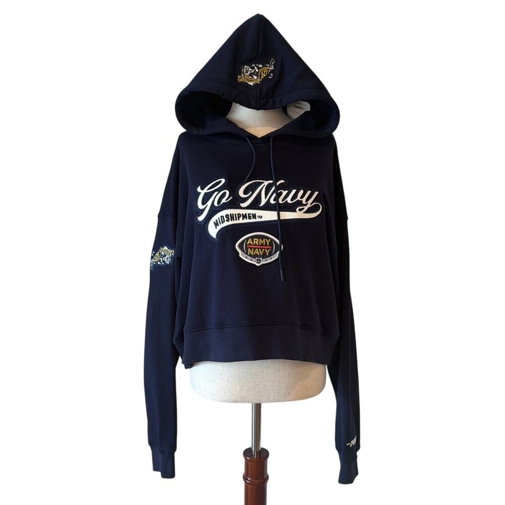 NWT Pro Standard Army-Navy Go Navy Midshipmen Cropped Hoodie, Women’s Large Navy